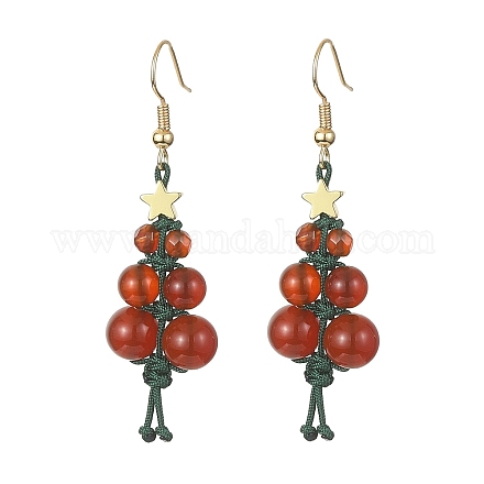 Boucles d'oreilles pendantes en cornaline naturelle et agate en perles d'arbre de Noël EJEW-TA00244-1