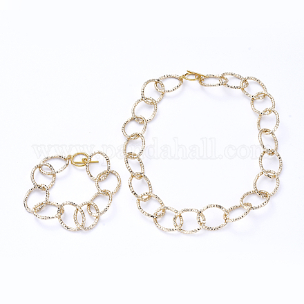 Set di gioielli in braccialetti e collane con catena portacavi in alluminio SJEW-JS01094-03-1