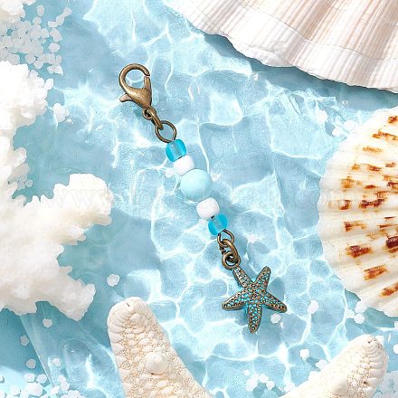 Подвеска с подвесками и стеклянными бусинами на морскую тематику HJEW-JM03158-02-1