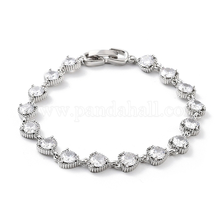 Valentine's Day Rack Plating Brass Cubic Zirconia Heart Link Chain Bracelets for Women BJEW-D032-03P-02-1