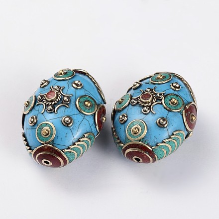 Abalorios ovales de estilo tibetano TIBEB-F041-01D-1