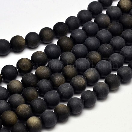 Frosted Natural Golden Sheen Obsidian Round Bead Strands G-F266-04-10mm-1