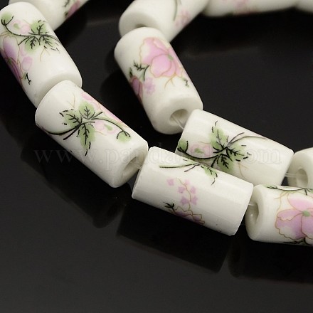 Handmade Flower Printed Porcelain Ceramic Column Beads Strands PORC-O007-09-1