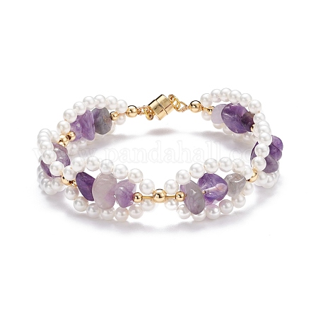 Bracelet en perles d'améthyste naturelle et perles de coquillages BJEW-TA00029-01-1