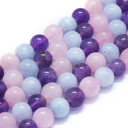 Natural Rose Quartz & Amethyst & Aquamarine Beads Strands G-E561-05-8mm-1