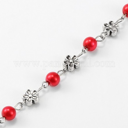 Chaînes en perles de verre rondes manuelles pour fabrication de bracelets et colliers AJEW-JB00073-06-1