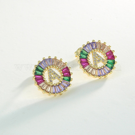 Серьги-гвоздики из латуни с разноцветными кубическими цирконами WG39B88-01-1