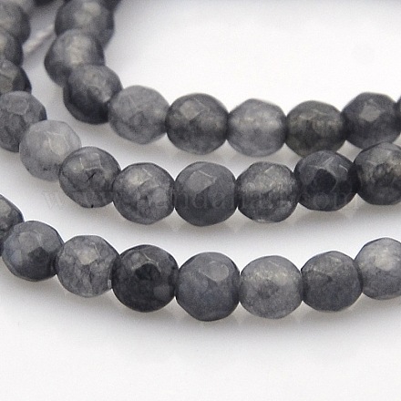 Faceted Natural Grey Agate Round Beads Strands G-N0120-F04-4mm-1