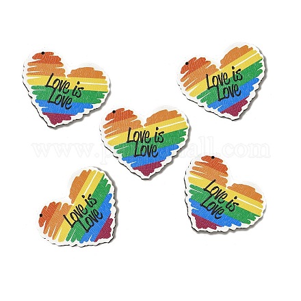Pendenti in legno di pioppo stampati singoli a tema bandiera arcobaleno/orgoglio WOOD-G014-21-1