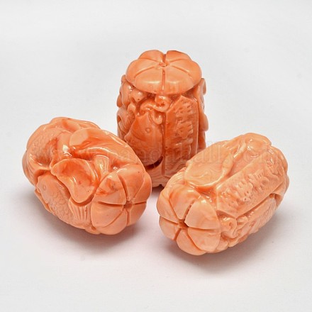 Dyed Carved Column Synthetic Coral Beads CORA-O004-02A-1