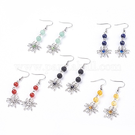 Tibetan Style Glass Spider Dangle Earrings EJEW-JE02724-1