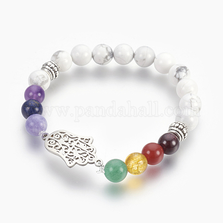 Natural Howlite Beads Stretch Bracelets BJEW-JB03930-03-1