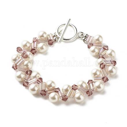 Pulsera de cuentas de perlas de concha redonda para mujeres adolescentes X1-BJEW-TA00024-01-1