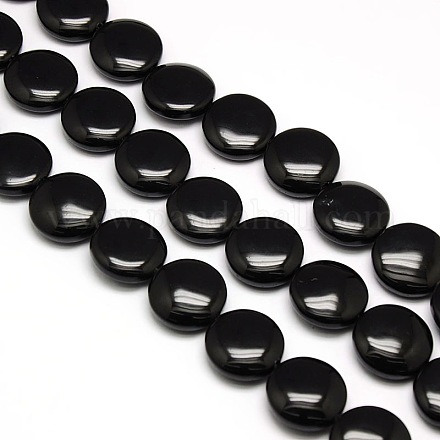 Natürliche flache runde Obsidian Perlen Stränge G-L246-19-1