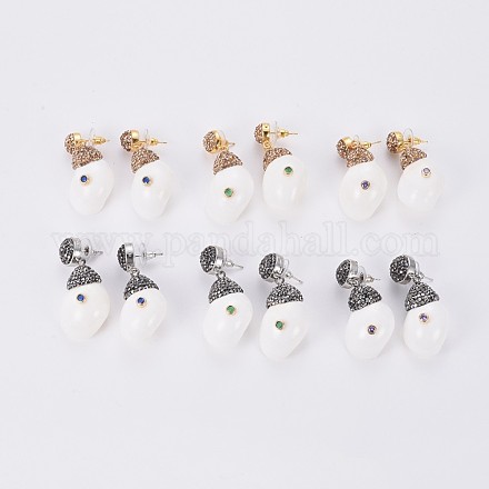 Shell Dangle Stud Earrings EJEW-F230-30-1