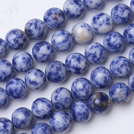 Perles de jaspe tache bleue naturelle G-D855-10-10mm-1
