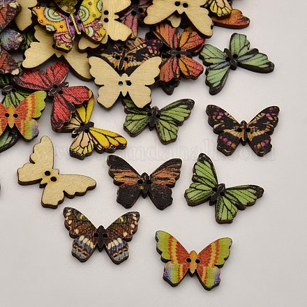 Papillon teint 2 -hole imprimé boutons en bois BUTT-P011-16-1