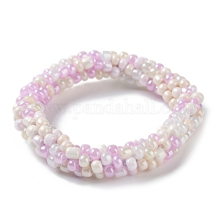 Bracelet extensible tressé en perles de verre au crochet BJEW-K232-01N-1