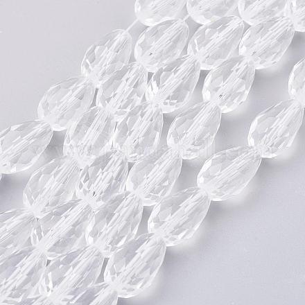 Clear Faceted Glass Teardrop Beads Strands X-GLAA-R024-15x10mm-12-1