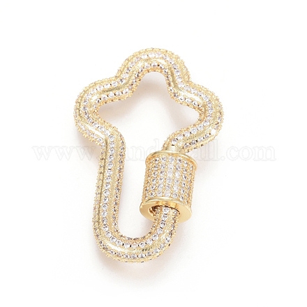 Brass Micro Pave Clear Cubic Zirconia Screw Carabiner Lock Charms ZIRC-L085-09G-1