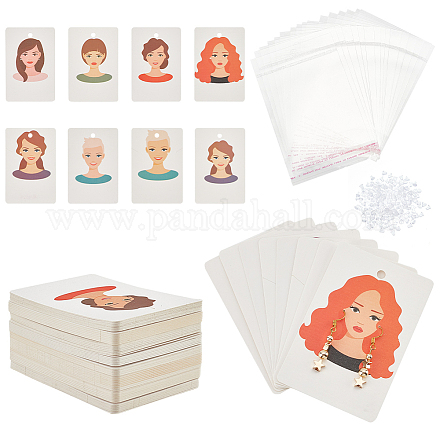 Pandahall elite 112 Uds rectángulo con patrón de niña tarjetas de exhibición de pendientes de papel DIY-PH0013-45-1