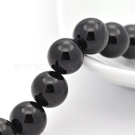 Dyed Natural Black Tourmaline Round Beads Strands G-P088-22-8mm-1