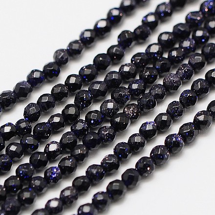 Chapelets de perles en pierre d'or bleue synthétique G-A129-3mm-G03-1