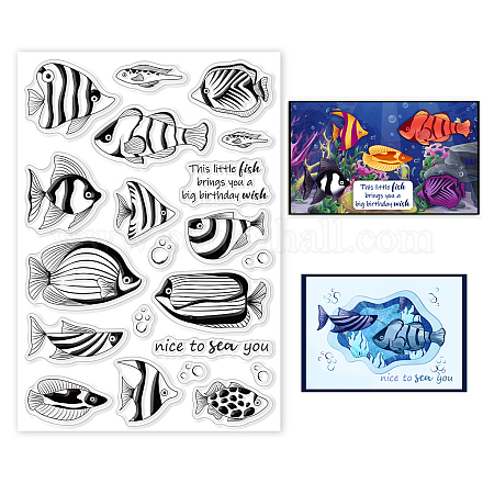 Globleland mundo marino pez marino sellos transparentes para hacer tarjetas peces tropicales decorativos sellos de silicona transparente para diy suministros de álbum de recortes tarjeta de papel en relieve decoración de álbum artesanal DIY-WH0167-57-0359-1