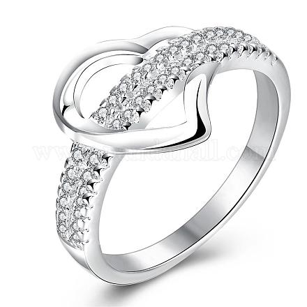 Romántico día de san valentín anillos de dedo de corazón de circonio cúbico de latón RJEW-BB00403-02-1