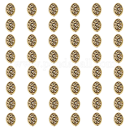 Dicosmétique 80 pièces perles d'espacement ovales creuses perles dorées antiques perles d'espacement tibétaines en filigrane perles d'espacement en vrac perles à petit trou perles européennes en alliage de 1.6mm pour la fabrication de bijoux TIBEB-DC0001-03-1