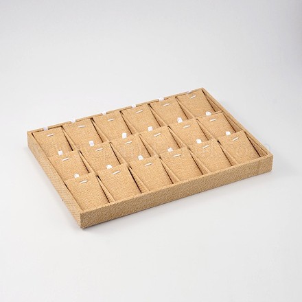 立方体の木製ペンダントネックレスディスプレイボックス  黄麻布の布で覆われた  18のコンパートメント  バリーウッド  24.1x35x3.2cm PDIS-N008-01-1