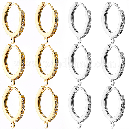 6 пара 2-цветная стойка покрытие латунь микро паве кубический цирконий серьги кольца фурнитура&nbsp;KK-BBC0021-75-1