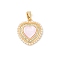 Brass Micro Pave Clear Cubic Zirconia Pendants, Heart Charms, with ABS Imitation Pearl and Resin, Lead Free & Cadmium Free, Real 18K Gold Plated, Rack Plating, Pearl Pink, 17x16x5mm, Hole: 5x3mm