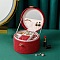Portable Travel Round Imitation Leather Jewelry Storage Boxes for Earrings Rings Necklaces, Cerise, 18x18cm
