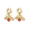 Brass Pave Clear Cubic Zirconia Bee European Dangle Charms, Red Enamel Insect Large Hole Pendants, Rack Plating, Long-Lasting Plated, Lead Free & Cadmium Free, Golden, 18mm, Hole: 4mm