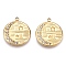 Ion Plating(IP) 304 Stainless Steel Pendants, with Crystal Rhinestone, Flat Round with Star, Real 14K Gold Plated, 19x16.5x1.5mm, Hole: 1.6mm