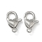 Heart Brass Lobster Claw Clasps, Long-Lasting Plated, Rack Plating, Lead Free & Cadmium Free, Platinum, 18.5x12x6mm, Hole: 2.5mm