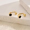 201 Stainless Steel Cubic Zirconia Stud Earrings, Golden, Flat Round, Black, 14x5mm