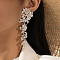 Flower Alloy Crystal Rhinestone Dangle Stud Earrings, Silver, 102x35mm