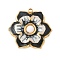 Dyed Natural White Jade Pendants, Stainless Steel Enamel Flower Charms, Real 18K Gold Plated, Black, 21.5x23x3.5mm, Hole: 1.4mm