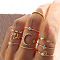 10Pcs Alloy with Crystal Rhinestone Finger Rings, Moon/Leaf/Heart, Golden, Inner Diameter: 16~19mm