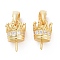 925 Sterling Silver Cup Peg Bails, with Clear Cubic Ziconia, Crown, for Half Drilled Beads, Real 18K Gold Plated, 11x6mm, Hole: 4x2.3mm, Pin: 0.6mm