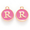 Golden Plated Alloy Enamel Charms, Cadmium Free & Lead Free, Enamelled Sequins, Flat Round with Letter, Camellia, Letter.R, 14x12x2mm, Hole: 1.5mm
