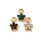 304 Stainless Steel Rhinestone Pendants, Ion Plating(IP), Real 14K Gold Plated, Flower Charms, Mixed Color, 10x6.5x3mm, Hole: 2mm