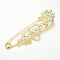 Alloy Glass Rhinestone Brooches, Heart, Golden, 72x23mm, Pin: 1.5mm