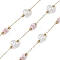 304 Stainless Steel Cable Chains, with Deyd Shell & ABS Imitation Pearl, Ion Plating(IP), Real 18K Gold Plated, Soldered, with Spool, Round with Chips, Pink, 8.5x6x5mm, about 32.81 Feet(10m)/Roll