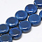 Handmade Porcelain Beads, Bright Glazed Porcelain, Flat Round, Marine Blue, 10.5~11x6~6.5mm, Hole: 1.5mm