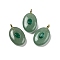 Natural Green Aventurine & Cubic Zirconia Pendants, Oval Charms with Brass Loops, Golden, 21.5x13x6.5mm, Hole: 1.8mm
