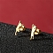 Stainless Steel Stud Earrings, Cat Shape Asymmetrical Earrings, Golden, 12x4mm