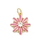 Brass Pave Cubic Zirconia with Enamel Pendants, Flower Charms, Long-Lasting Plated, Lead Free & Cadmium Free, Rack Plating, Real 18K Gold Plated, with Jump Ring, Pink, 17x14.5x3mm, Hole: 3.3mm